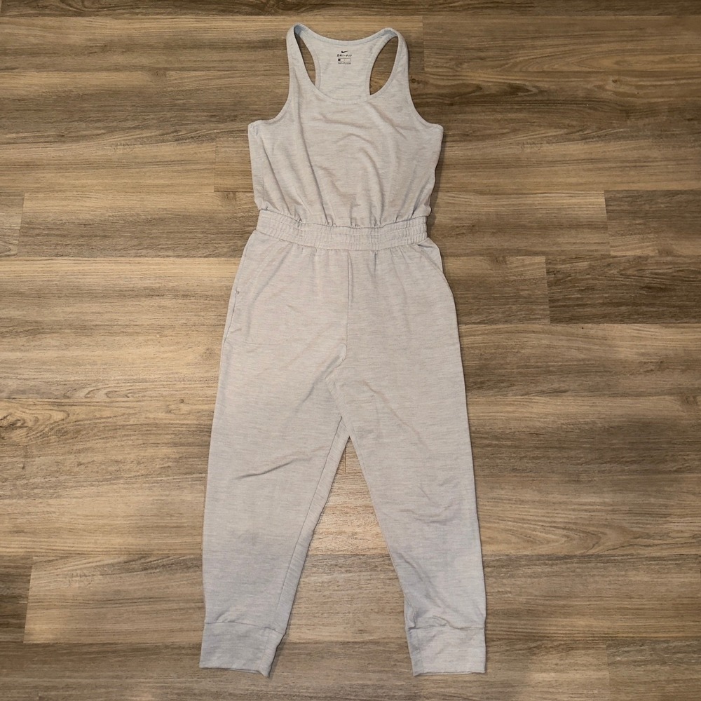 Nike Dri Fit Jumpsuit Gray Racerback Jogger One Piece Athletic Size M